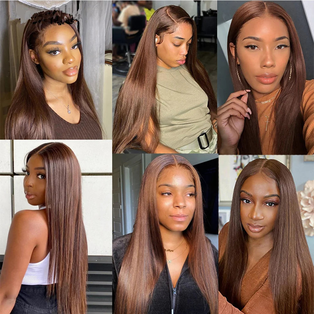 Dark Brown Human Hair Wigs Straight 13x4 Lace Front Wigs Chocolate Brown Transparent Lace Frontal Wigs Human Hair 180% Density