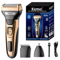 Kemei 3in1 grooming kit electric shaver for men beard hair trimmer body nose ear shaving machine face razor rechargeable