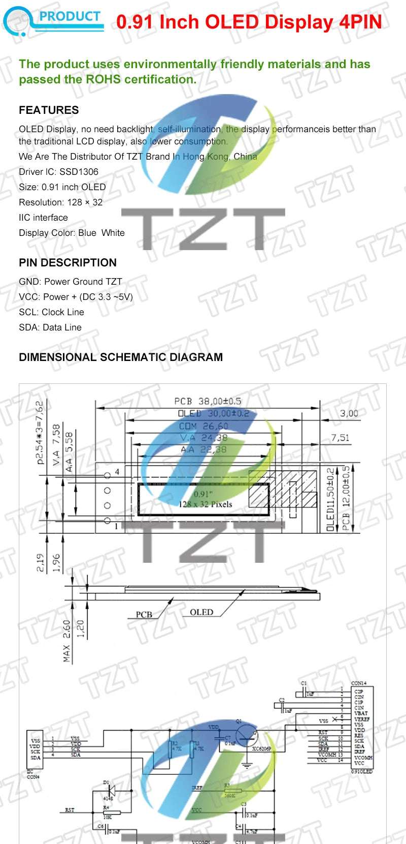 GREATZT 0.91 Inch OLED Module 0.91" White Blue 128X32 LCD LED Display 0.91" IIC Communicate for Arduino