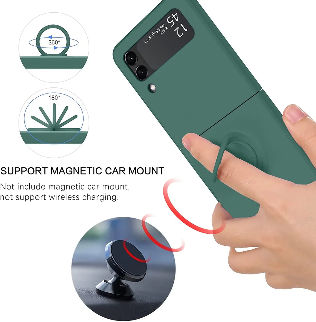 For Samsung Z Flip 5 6 Case Ring Holder Magnetic Liquid Silicone Cases for Samsung Galaxy Z Flip 3 5 6 ZFlip 4 ZFlip5 Soft Cover