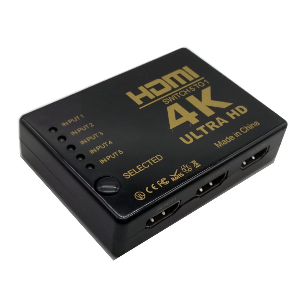 HD 4K*2K HDMI-compatible Switcher 1x5 Port 5 input in to 1 Switch Selector Splitter Hub With IR Remote 3D for PS3 Xbox 360 HDMI