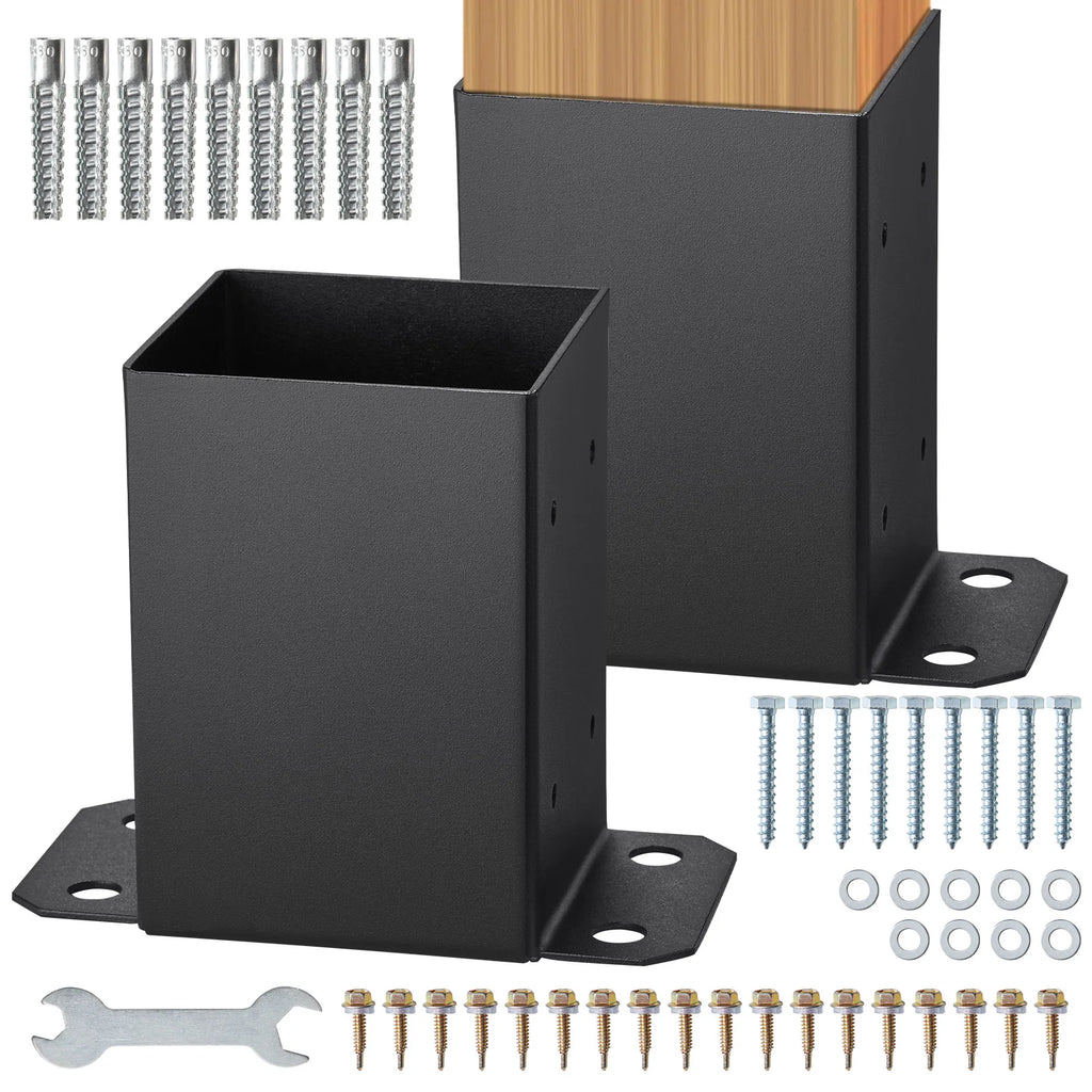 SucceBuy 4x4/ 6x6 Post Base 2/4Pcs Heavy Duty Powder-Coated Post Anchor Matte Black Wood Post Brackets for Pavilion Deck Railing