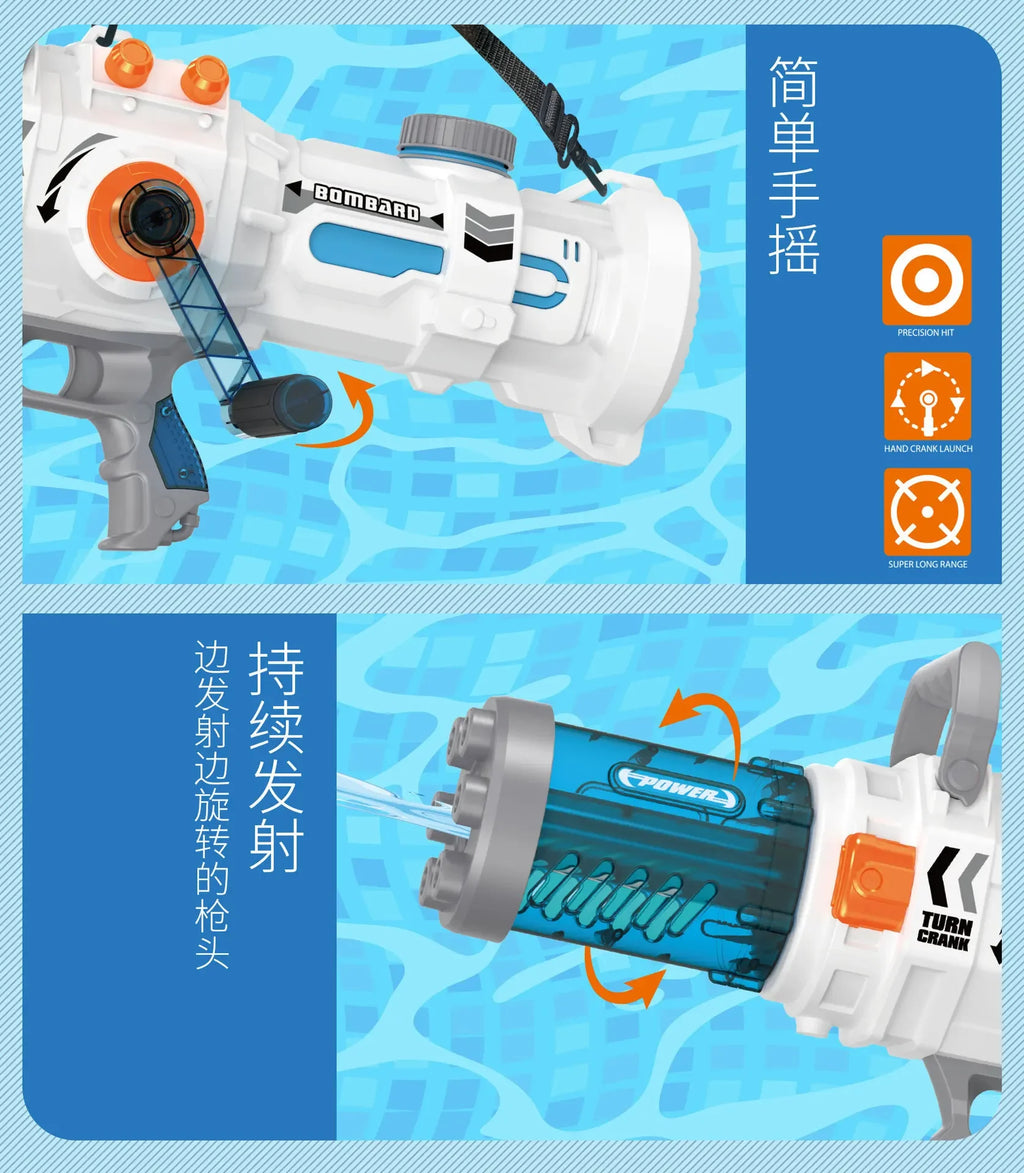 Powerful Hand-cranked Gatling Water Gun Toy Continuous Shooting Big Water Pistol Blaster Pool Summer Toys for Kids Adult Gifts