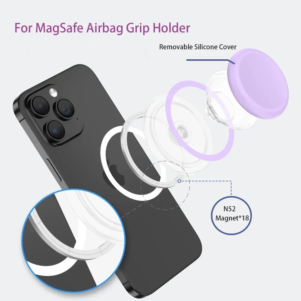 Trending Foldable Phone Grip Ring Magnetic Round Silicone Finger Holder with Kickstand for MagSafe & All Smartphones