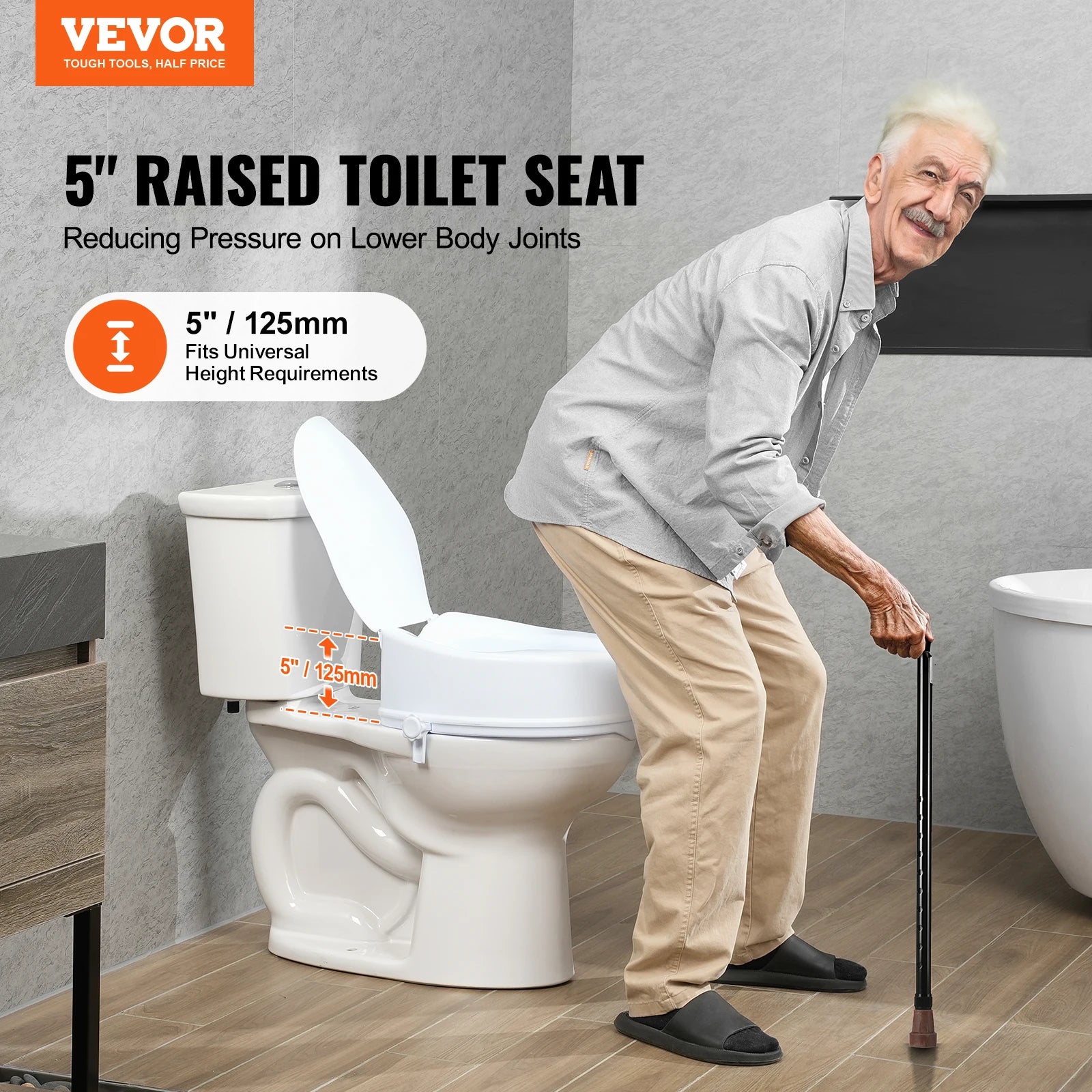 SucceBuy Raised Toilet Seat 5inch Height Raised 300 lbs Screw Rod Locking for Elderly Handicap Patient Pregnant Medical