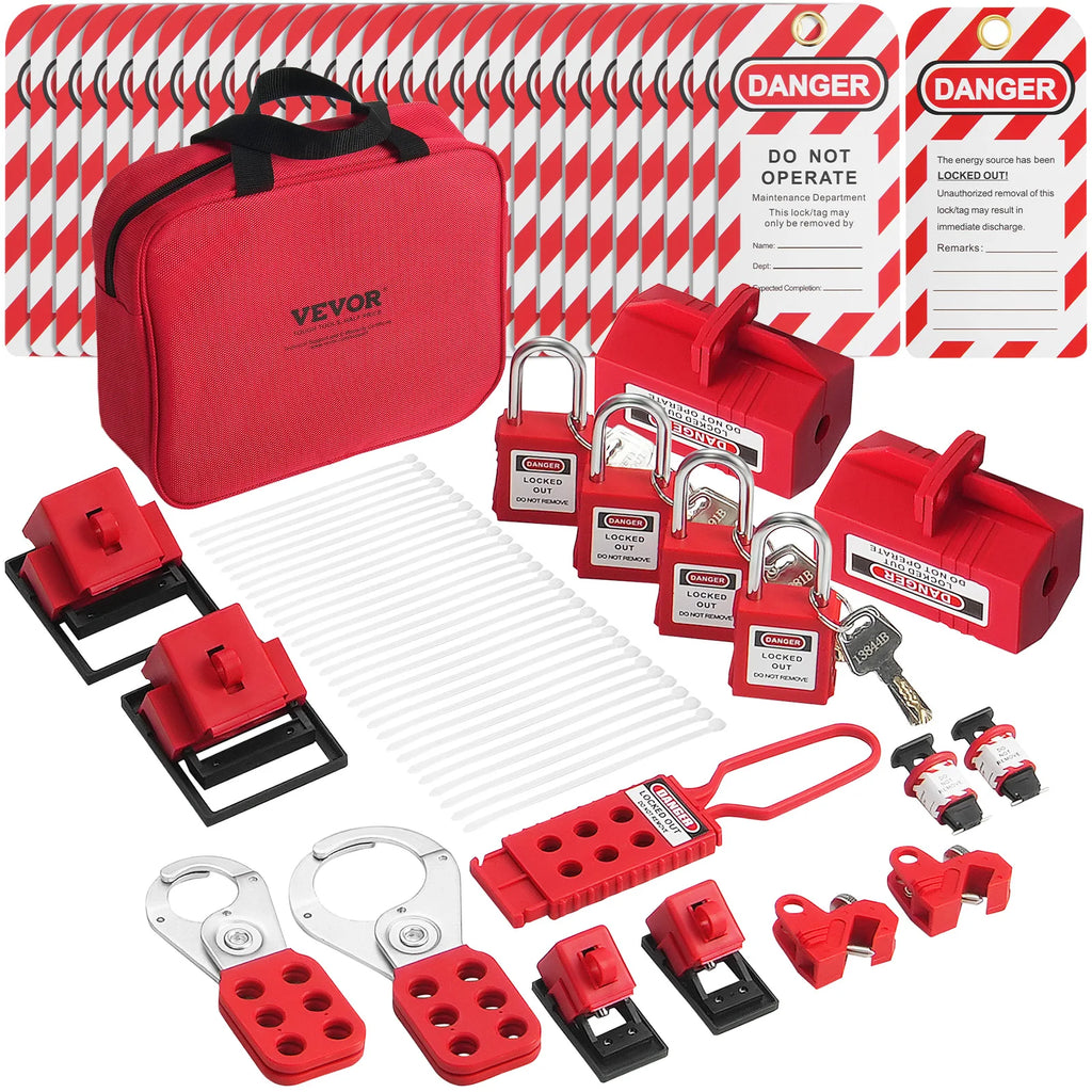 SucceBuy Electrical Lockout Tagout Kit 47 PCS Safety Loto Kit w/ Padlocks Hasps Tags Nylon Ties Plug Lockouts Circuit Breaker