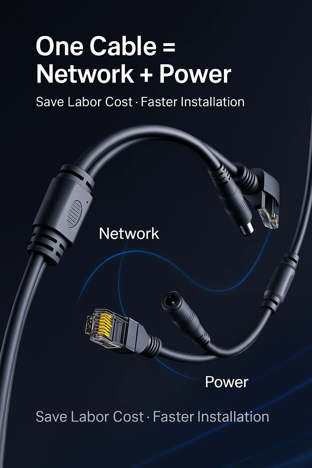 Winter-Ready 8+2 CCTV Extension Cable | DC5.5×2.1 + RJ45 One-Cable Power & Network | High-Flex PVC for IP Cameras 5–20m
