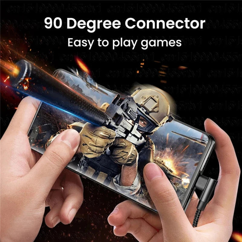 100W 90 Degrees Type C to USB C Cable for iPhone 15 Pro max plus ipad Pro Fast Charging PD QC 4.0 3.2 USB-C Type C Gaming Cable