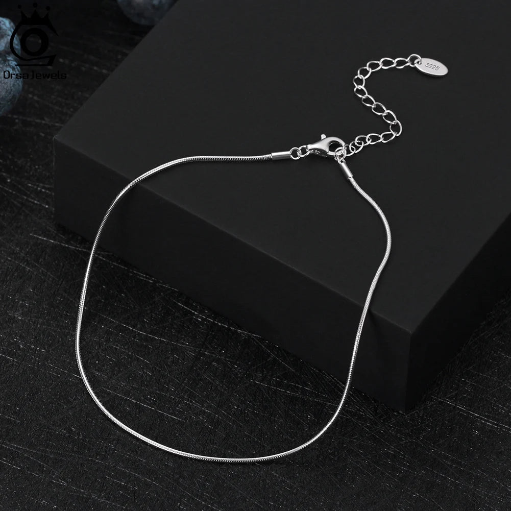 ORSA JEWELS 925 Sterling Silver 1.0mm Snake Chain Anklet for Women Fashion Summer Beach Foot Bracelet Anklets Jewelry SA23