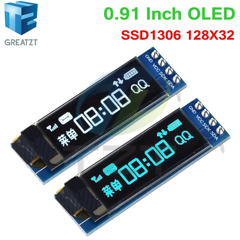 GREATZT 0.91 Inch OLED Module 0.91" White Blue 128X32 LCD LED Display 0.91" IIC Communicate for Arduino