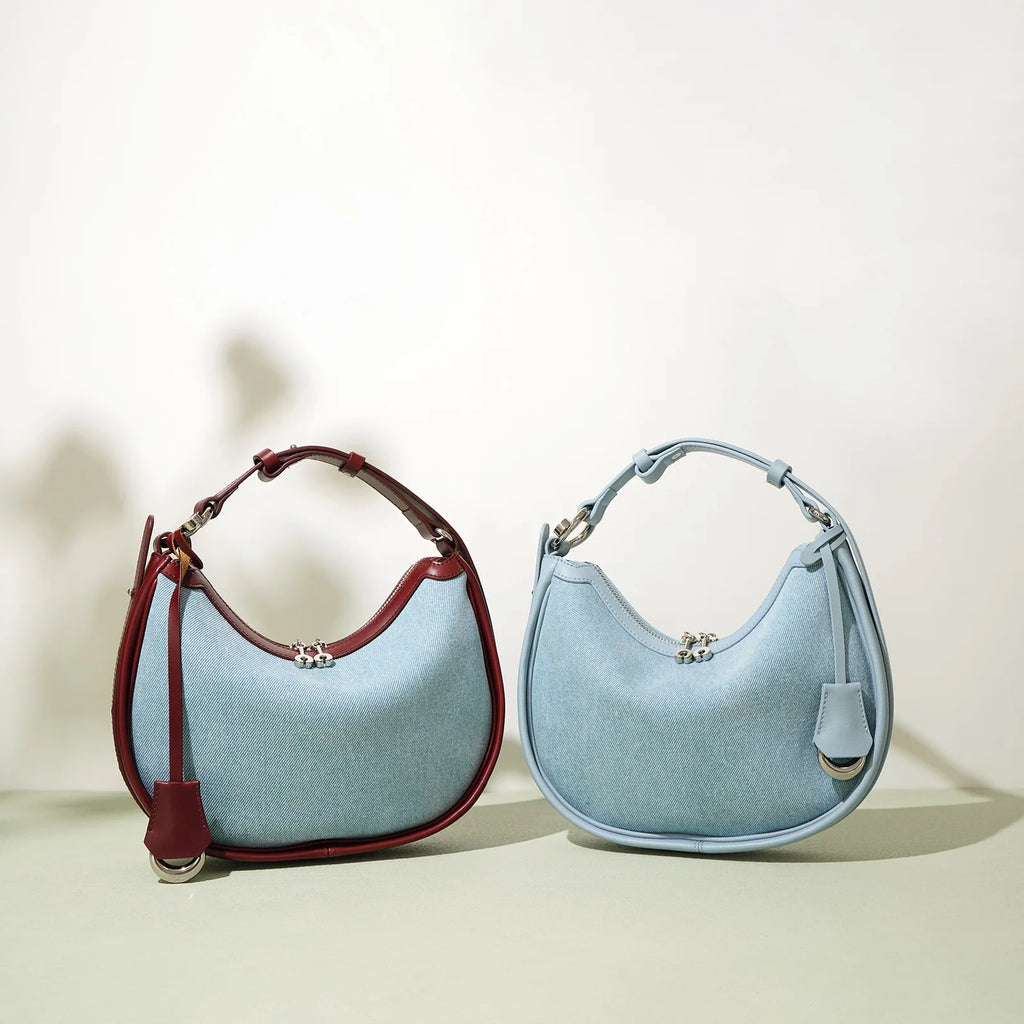 2024 New Women Bag Lady Fashion Half Moon Underarm Shoulder Bag Messenger Female Summer Soft Lightweight Denim Fabric Handbag