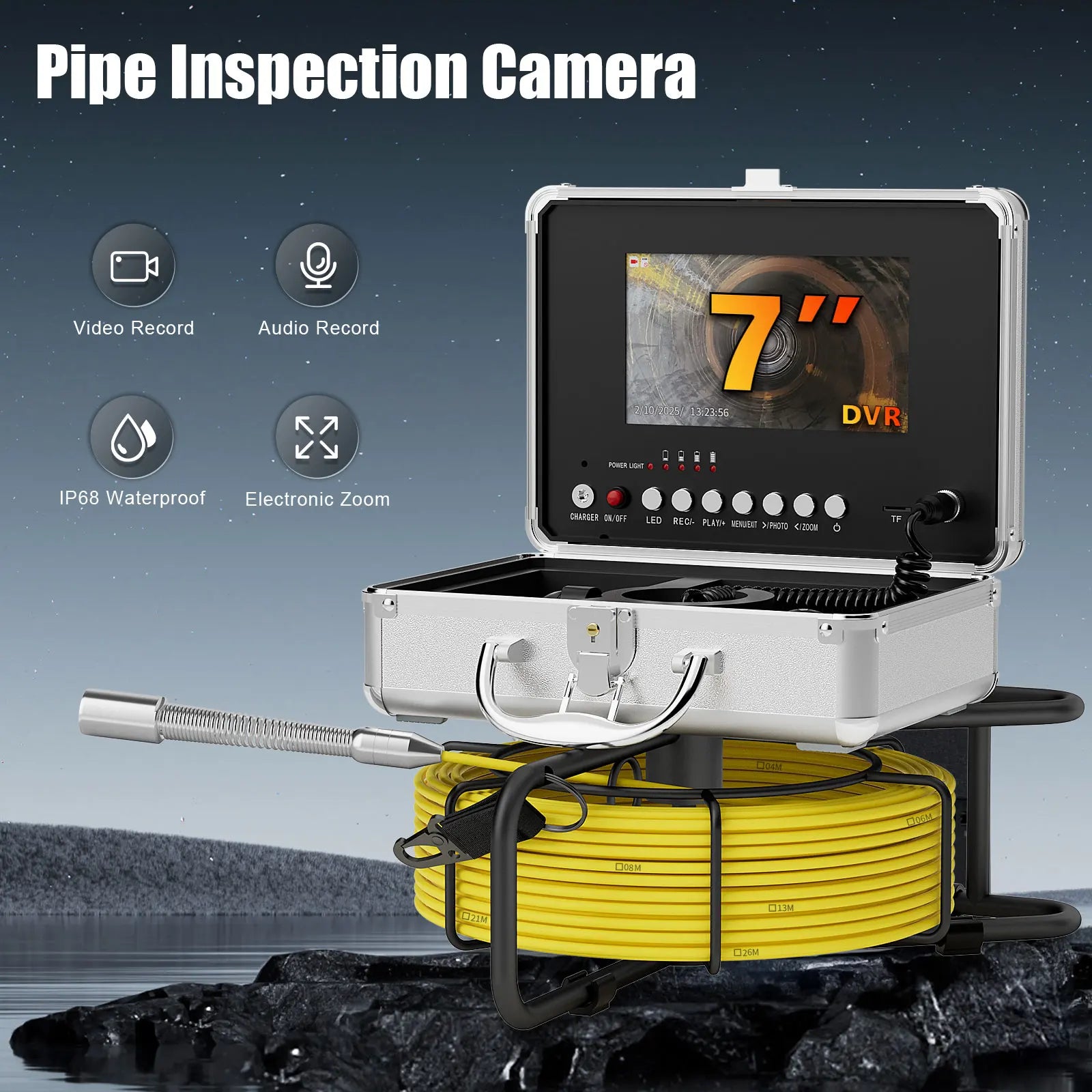 Endoscope Camera 7" DVR 1080P Waterproof Sewer Pipe Inspection Camera 17MM/23MM Endoscope Camera With 2650MA Battery 16GB Card