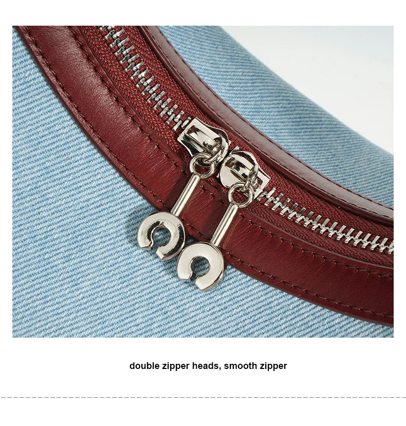 2024 New Women Bag Lady Fashion Half Moon Underarm Shoulder Bag Messenger Female Summer Soft Lightweight Denim Fabric Handbag