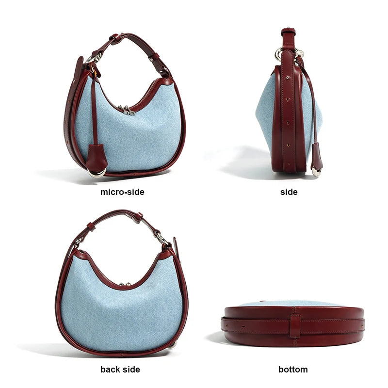 2024 New Women Bag Lady Fashion Half Moon Underarm Shoulder Bag Messenger Female Summer Soft Lightweight Denim Fabric Handbag