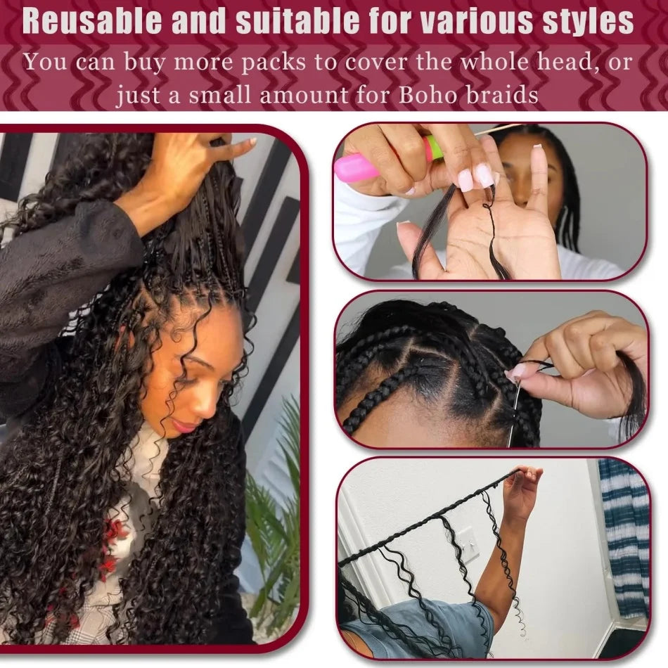 Kinky Curly Hair Pre Looped Feather Crochet Human Hair Burmese Curly Pre Separated Knotless Deep Wave Hair For Braiding