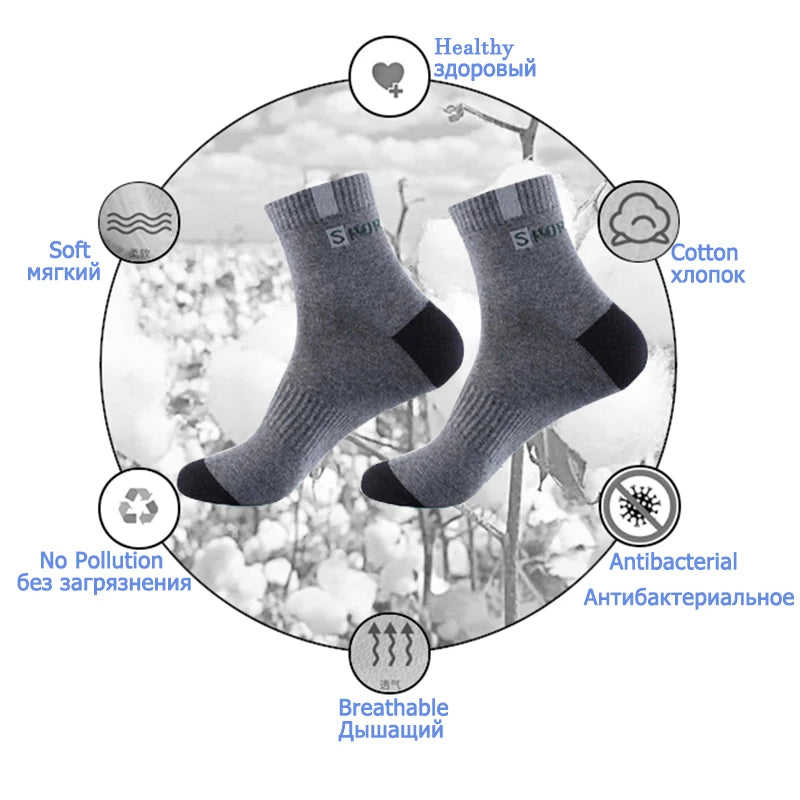 5 Pairs Cotton Sock for Men Sport Breathable Soft Letter Fashion Sneakers High Elastic Middle Tube Stocking Towel Sox Summer