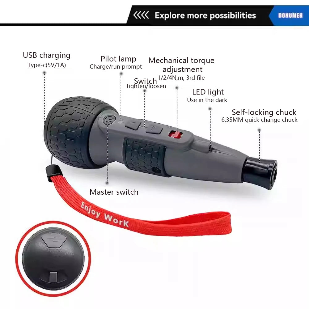 Powerful Mini Electric Screwdriver Mini Drill 3-Level Torque Type-C  LED Light Pen-Style Home Maintenance Easy for Beginners