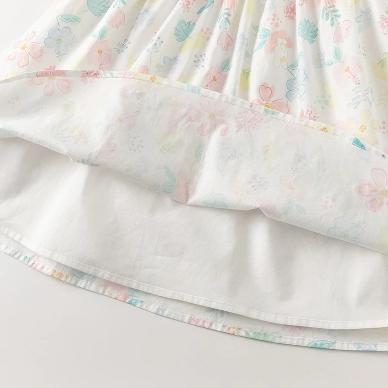 Dave Bella Girl's Princess Dress 2024 New Summer Children's Baby Short Sleeves Cotton Floral Cute Sweet Fashion Casual DB2240954