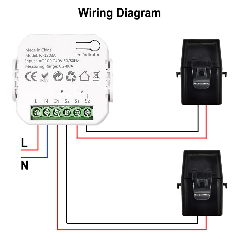 Smart Life ZigBee Energy Monitor, 1, 2 Channel Bidirectional with Current Sensor, App Monitor Power, AC100- 240V Need Gateway