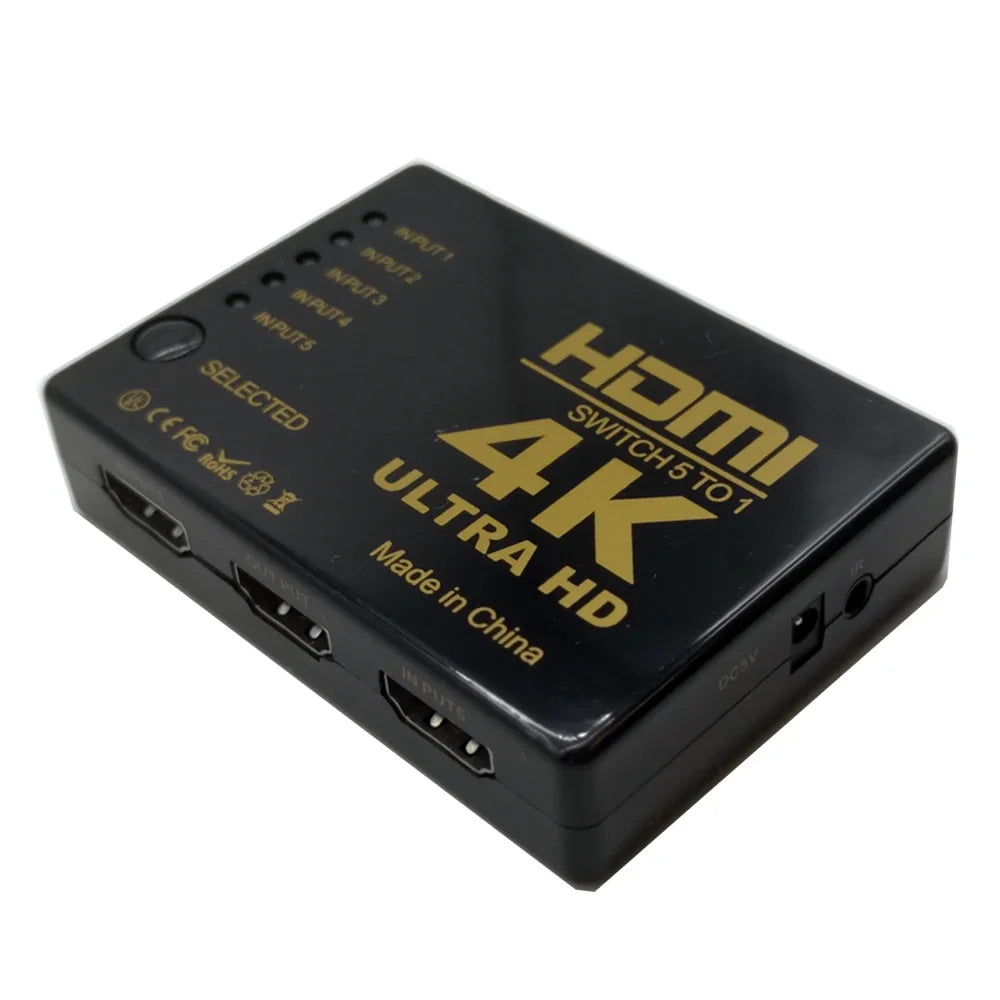 HD 4K*2K HDMI-compatible Switcher 1x5 Port 5 input in to 1 Switch Selector Splitter Hub With IR Remote 3D for PS3 Xbox 360 HDMI