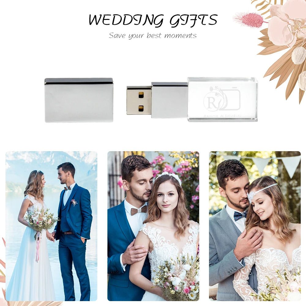 JASTER Creative Pen Drive Crystal 128GB Gold 64GB Rose USB Flash Drive 32GB Wedding Photography Exquisite Transparent Gift Box