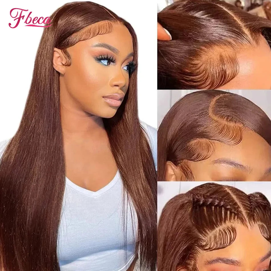 Dark Brown Human Hair Wigs Straight 13x4 Lace Front Wigs Chocolate Brown Transparent Lace Frontal Wigs Human Hair 180% Density