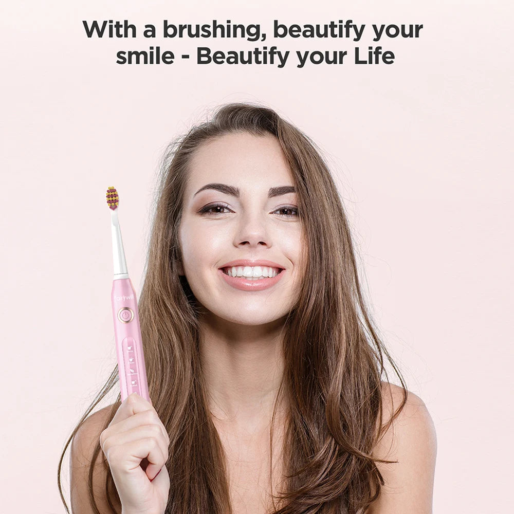 Fairywill FW507 Electric Sonic Toothbrush USB Charger Tooth 8Brush Replacement Waterproof Electronic Toothbrush with Travel Case