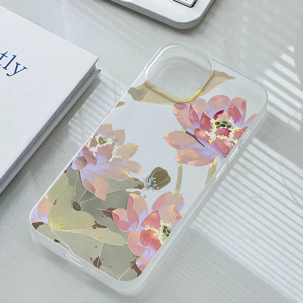 Flowers Phone Case For iPhone 16 Pro Case iPhone 13 11 12 14 15 Pro Max 13 Mini 15 Plus Translucent Slim Silky Skin Back Cover