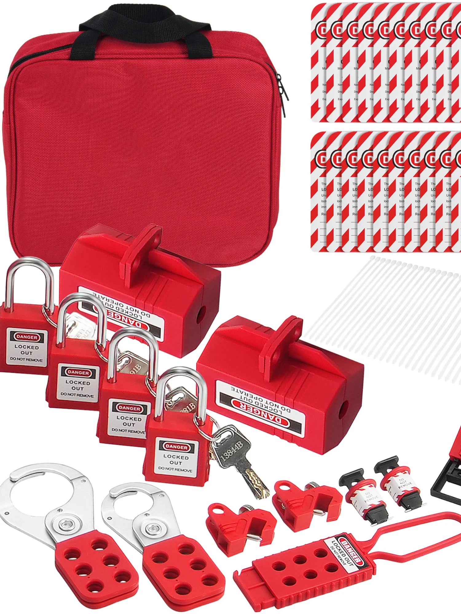 SucceBuy Electrical Lockout Tagout Kit 47 PCS Safety Loto Kit w/ Padlocks Hasps Tags Nylon Ties Plug Lockouts Circuit Breaker