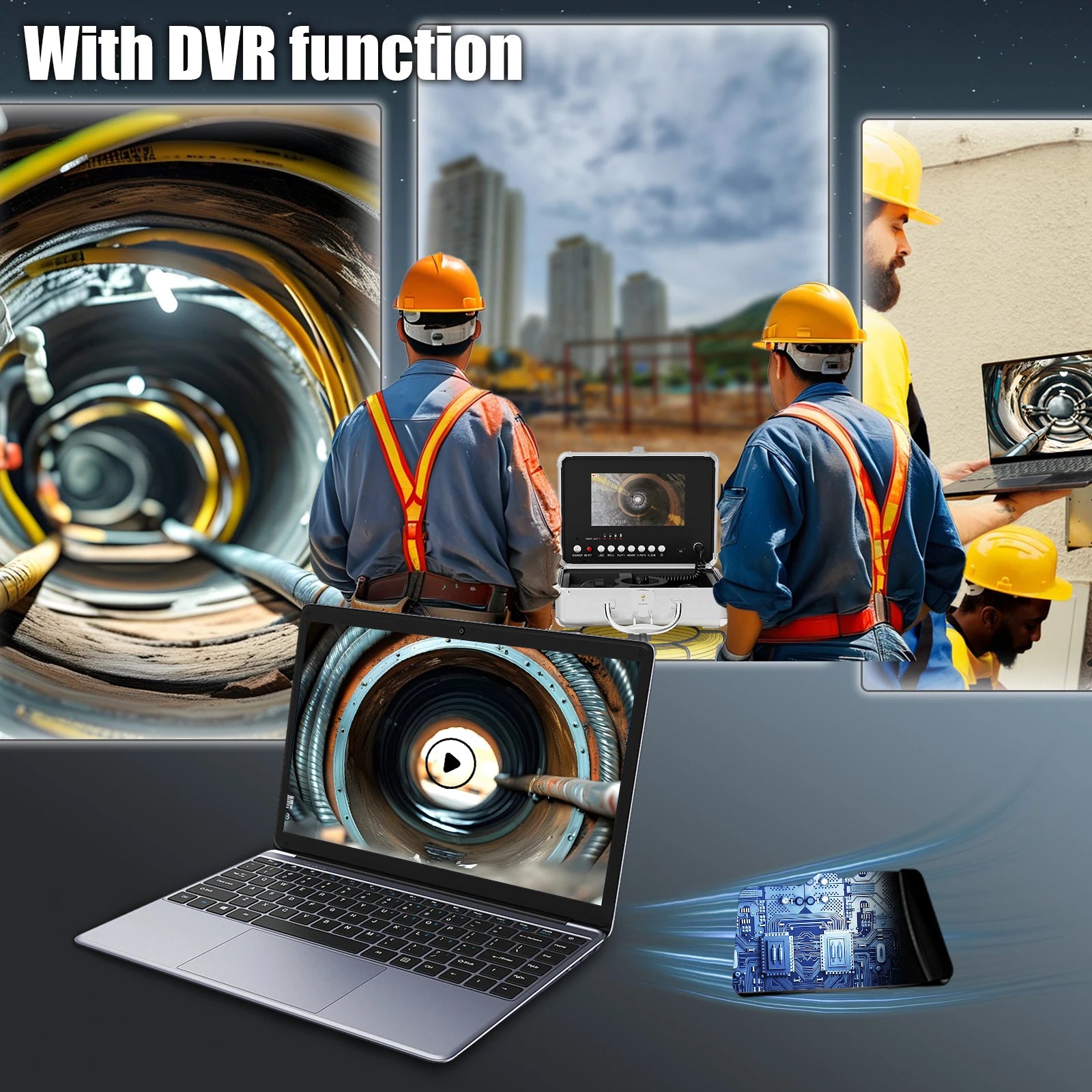 Endoscope Camera 7" DVR 1080P Waterproof Sewer Pipe Inspection Camera 17MM/23MM Endoscope Camera With 2650MA Battery 16GB Card
