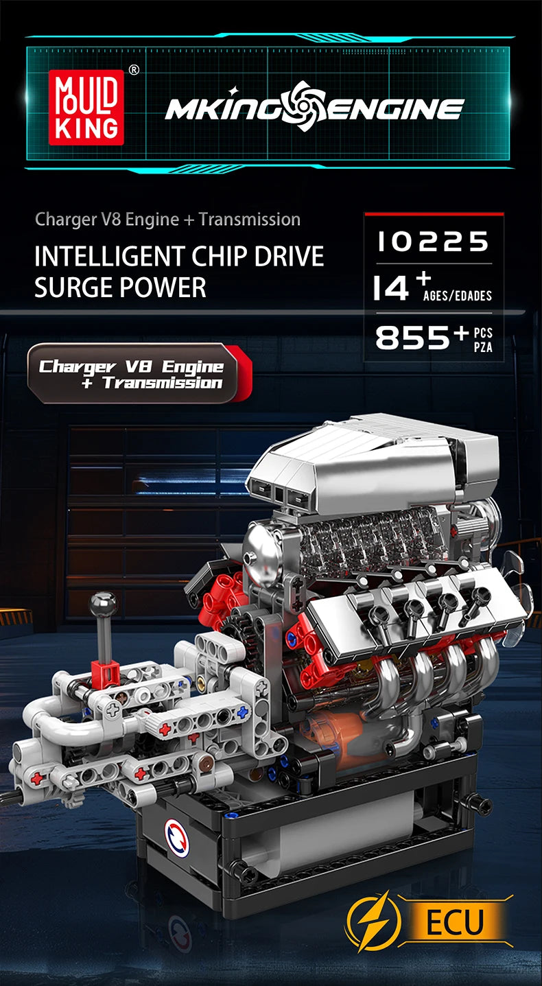 Mould King 10225 Technical Engine Toys The Motorized V8 Car Engine Building Block Assembly Engine Brick Set Kids Christmas Gift