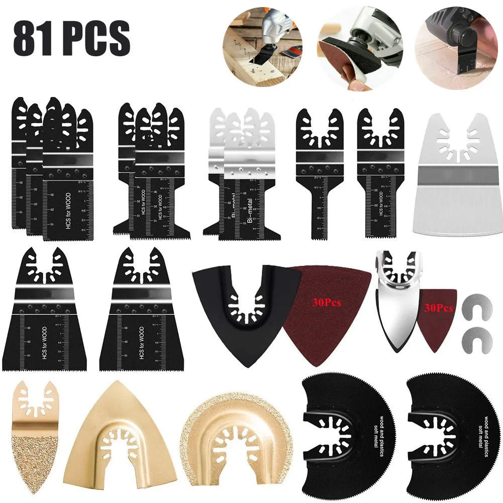 81Pcs Quick Change Oscillating Multi Tool Saw Blade For Fein Black&Decker Bosch Chicago Roybi Milwaukee Makita Craftsman Dewalt