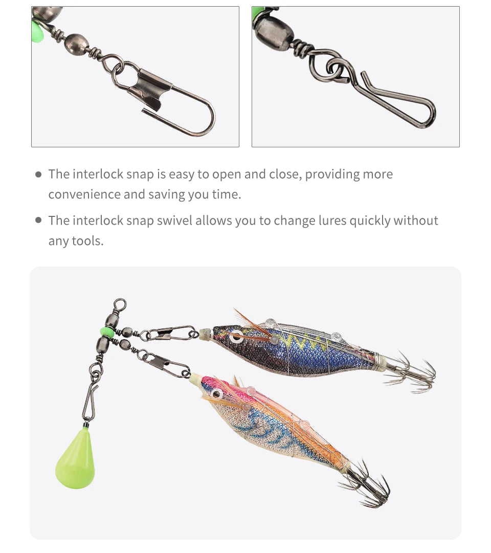 New 8# 10# Squid Jig Lure Swivels Fishing Bearing Rolling Swivel Solid Ring Fishing Connector With Interlock Snap Accessories