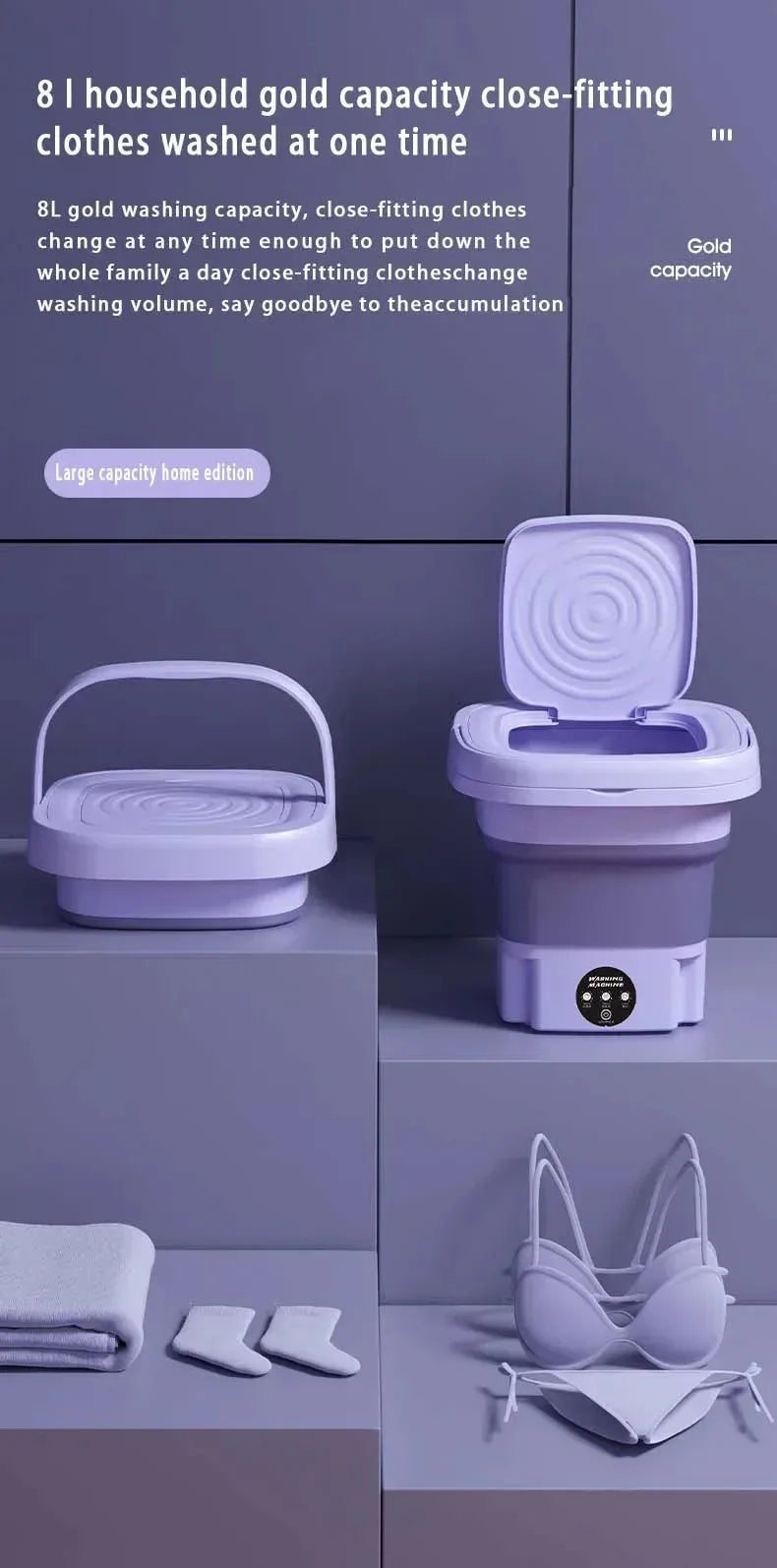 Folding washing machine, mini home clothes, socks, underwear cleaning, washing machine, travel washing machine
