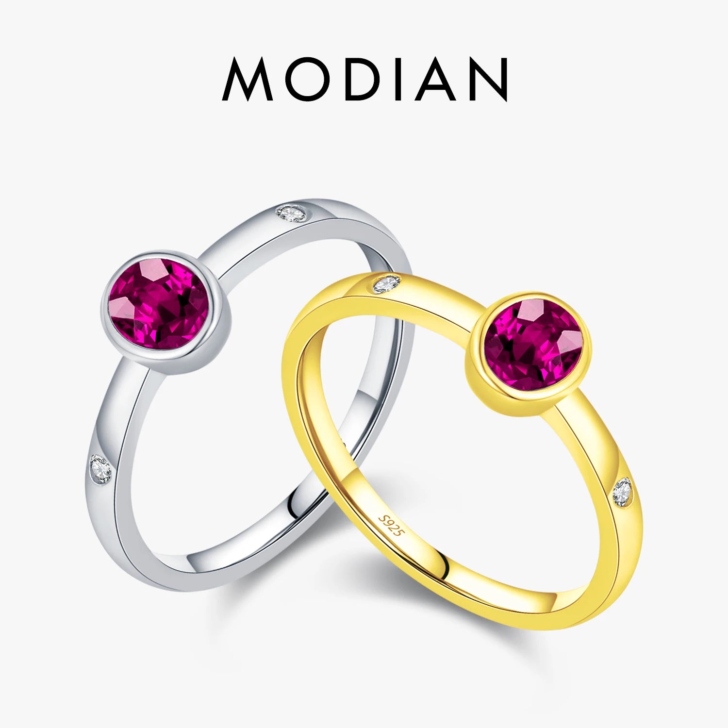 MODIAN 925 Sterling Silver Elegant Red Cubic Zirconia Ring For Women Summer Basic Rings Party Vacation Fine Jewelry