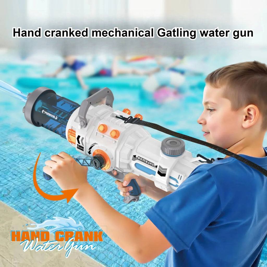Powerful Hand-cranked Gatling Water Gun Toy Continuous Shooting Big Water Pistol Blaster Pool Summer Toys for Kids Adult Gifts