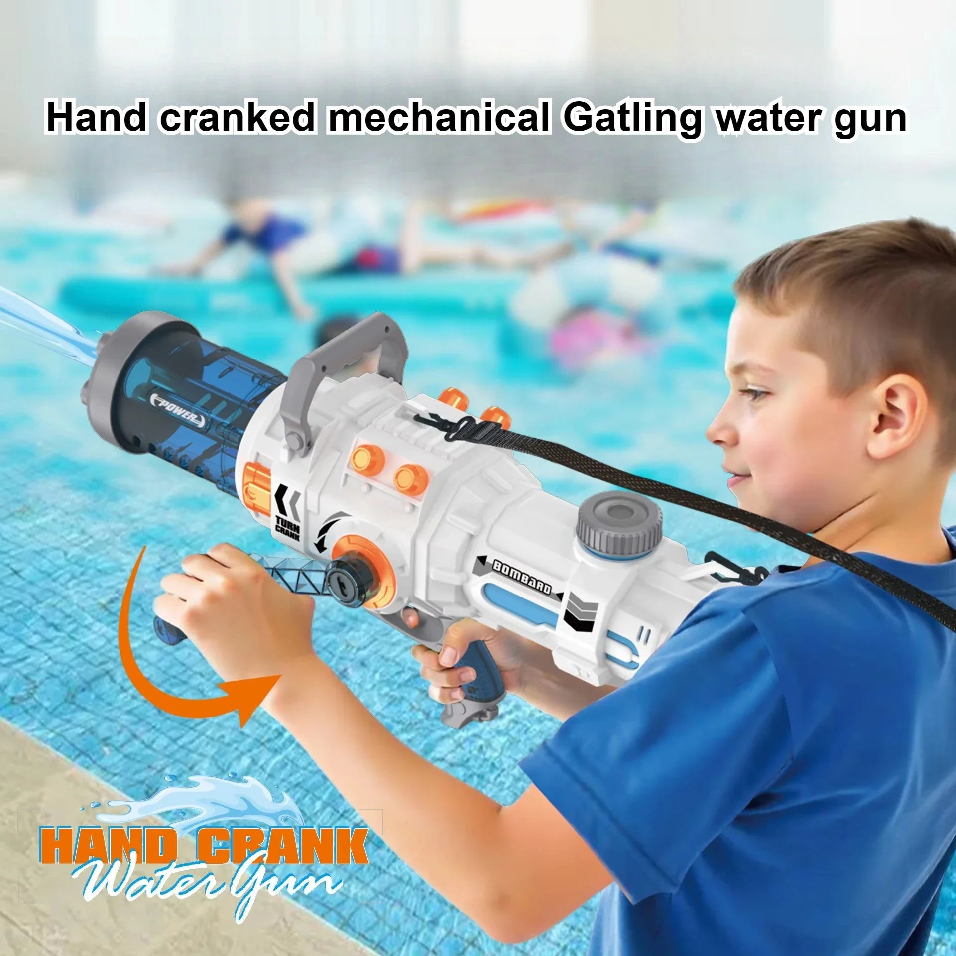 Powerful Hand-cranked Gatling Water Gun Toy Continuous Shooting Big Water Pistol Blaster Pool Summer Toys for Kids Adult Gifts
