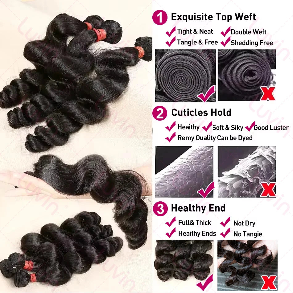 28 38 Inch 18A Loose Wave Bundles Human Hair Bundles Raw Virgin Unprocessed Extensions Loose Deep Wave Bundles Double Weft Braid