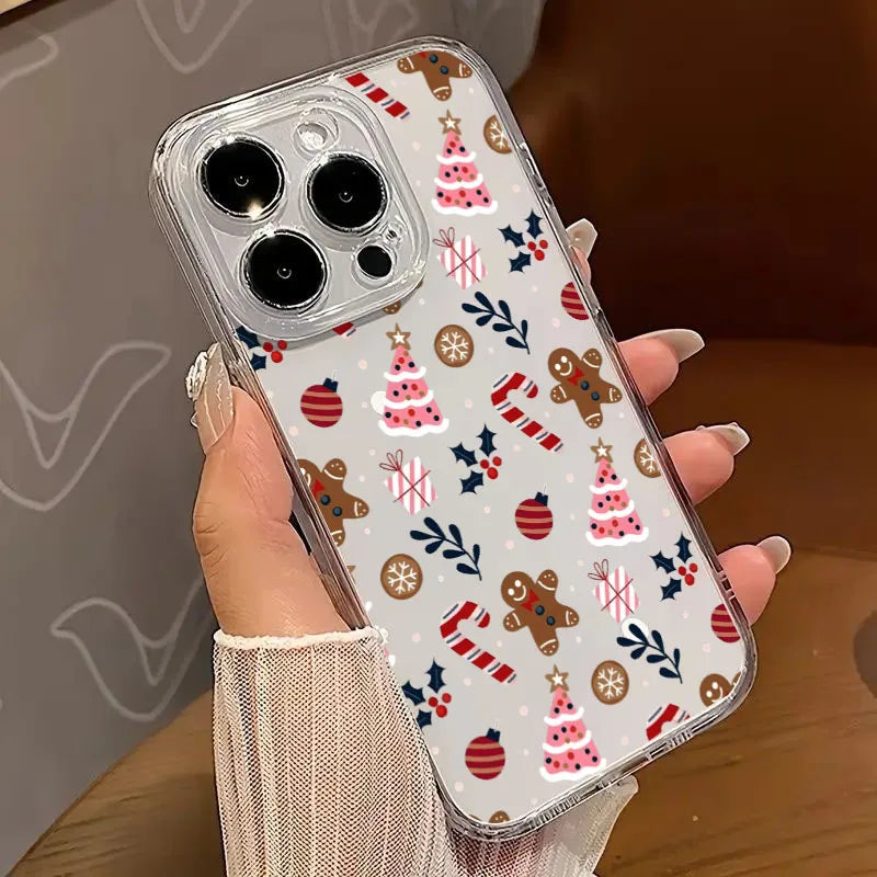 For iPhone 17 16 15 14 13 12 11 Pro Mini Max 17 Air 16E XS X XR 7 8 Plus Case Cartoon Christmas Snowflake Gingerbread Man Cover