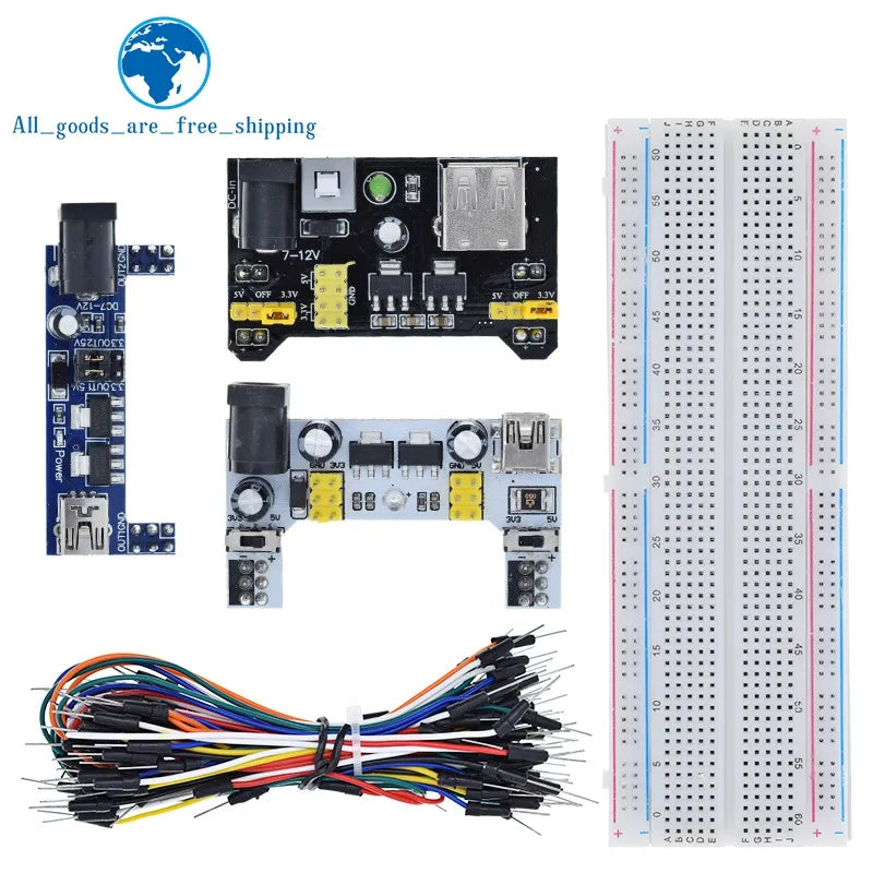 TZT MB-102 MB102 Breadboard 400 830 Point 65 Jumper Wires Solderless PCB Bread Board Test Develop DIY for Arduino Power Module