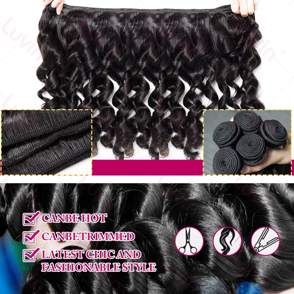 28 38 Inch 18A Loose Wave Bundles Human Hair Bundles Raw Virgin Unprocessed Extensions Loose Deep Wave Bundles Double Weft Braid