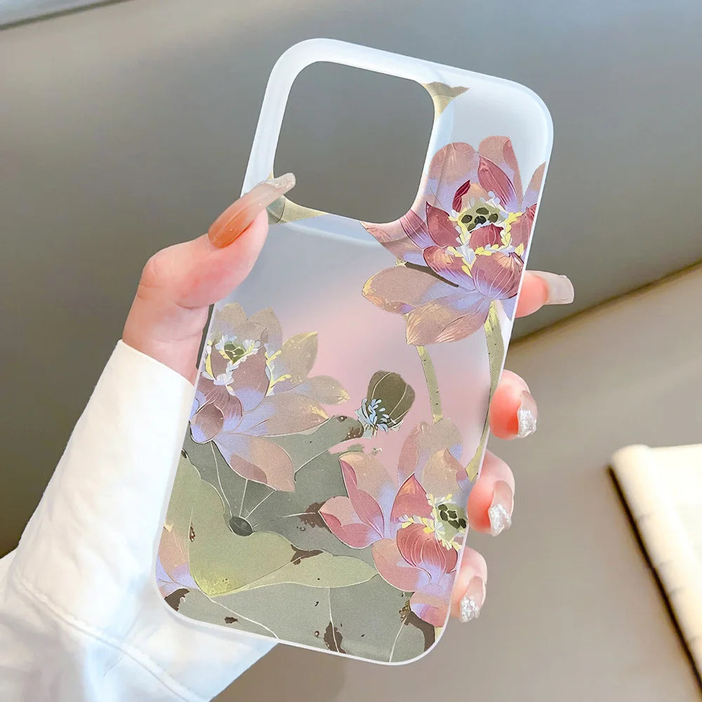 Flowers Phone Case For iPhone 16 Pro Case iPhone 13 11 12 14 15 Pro Max 13 Mini 15 Plus Translucent Slim Silky Skin Back Cover