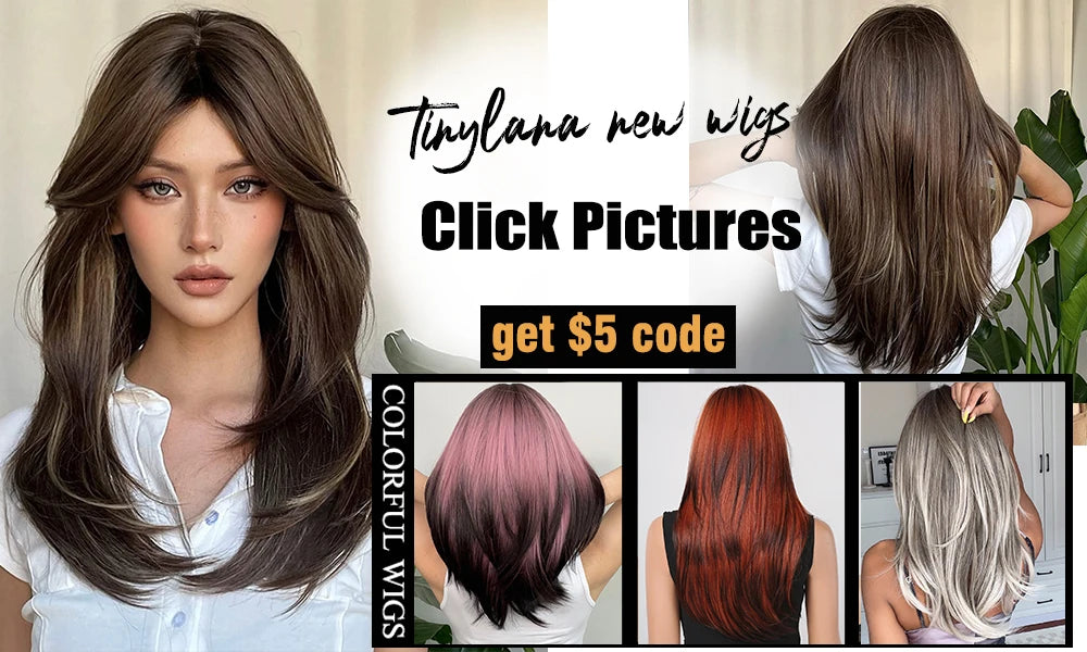 TINY LANA Natural Black Long Wavy Synthetic Wig with Bangs for Women Body Wave Dark Brown Wigs Cosplay Daily Hair Heat Resistant