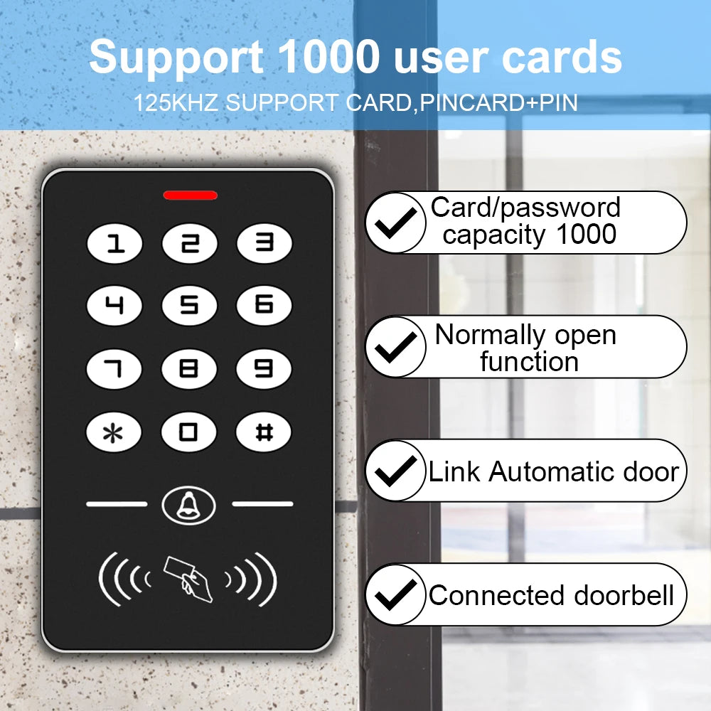 Access Control Reader 125KHz RFID Keypad Rainproof Cover keys Reader Door Entry Access Control System Electric Lock Opener