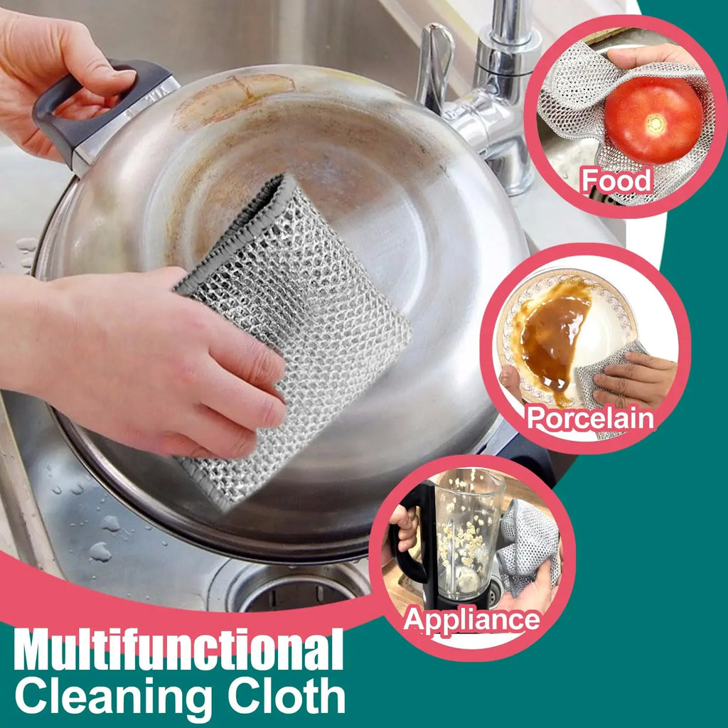 Thickened Steel Wire Cleaning Cloth Non-Scratch Double-layer Single-Layer Iron Microfiber Mesh Dishrag Washing  Kitchen Towel