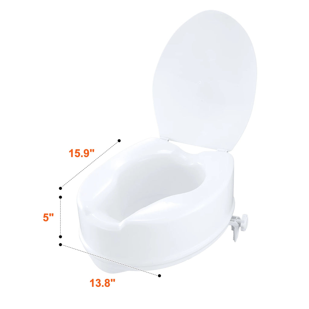 SucceBuy Raised Toilet Seat 5inch Height Raised 300 lbs Screw Rod Locking for Elderly Handicap Patient Pregnant Medical