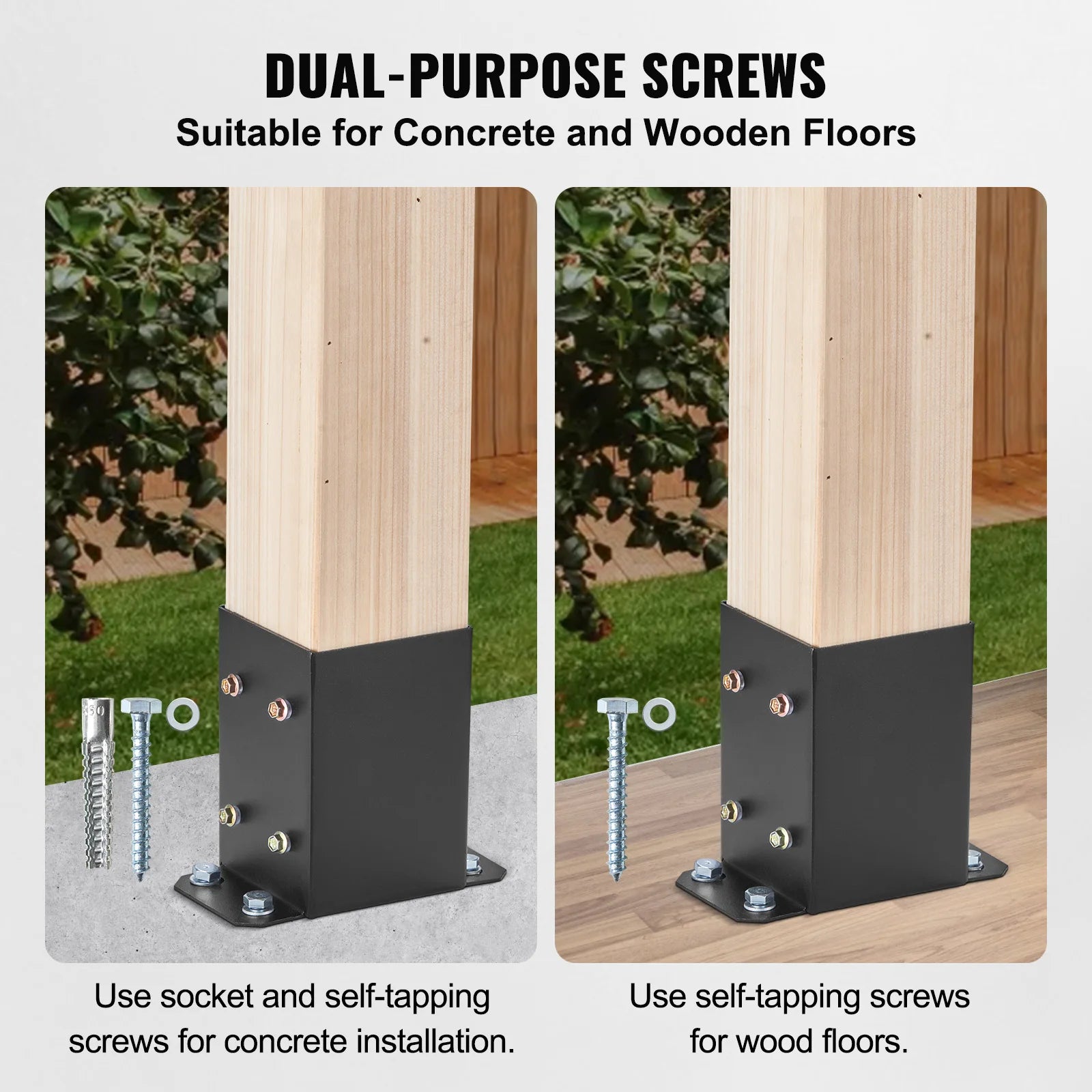 SucceBuy 4x4/ 6x6 Post Base 2/4Pcs Heavy Duty Powder-Coated Post Anchor Matte Black Wood Post Brackets for Pavilion Deck Railing