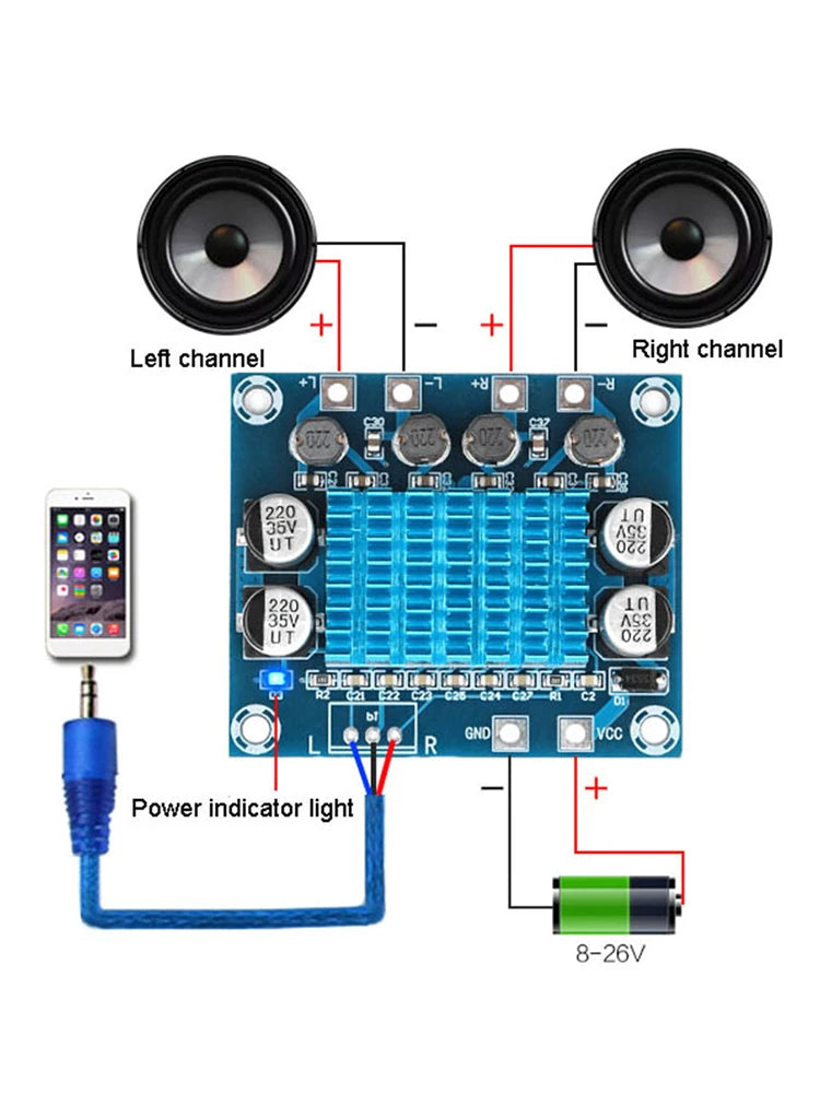 XH-A232 30w+30w Audio Dual Channel Amplifier Board Class D Bass MP3 Power Module MP3 Power Part Accessory