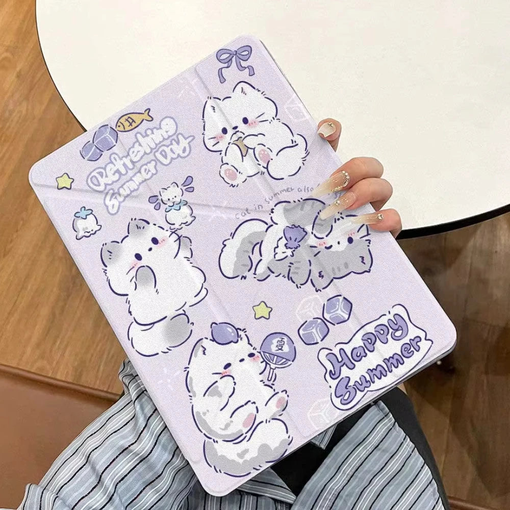 3+Y Type Cute Cat Case with Pencil Holder For 2025 IPad 11th A16 Pro Air 13 11 M3 M2 M4 2025 12.9 " 9 8 7 6 5 4 10Th Mini 7 6