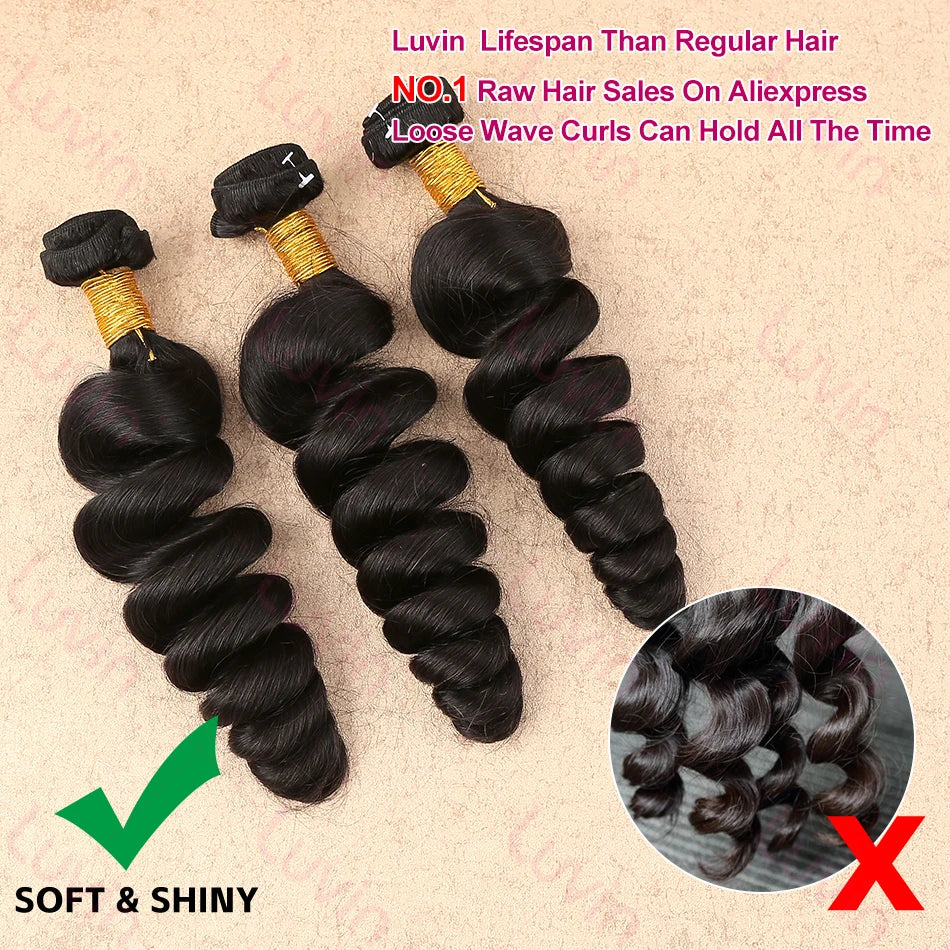 28 38 Inch 18A Loose Wave Bundles Human Hair Bundles Raw Virgin Unprocessed Extensions Loose Deep Wave Bundles Double Weft Braid